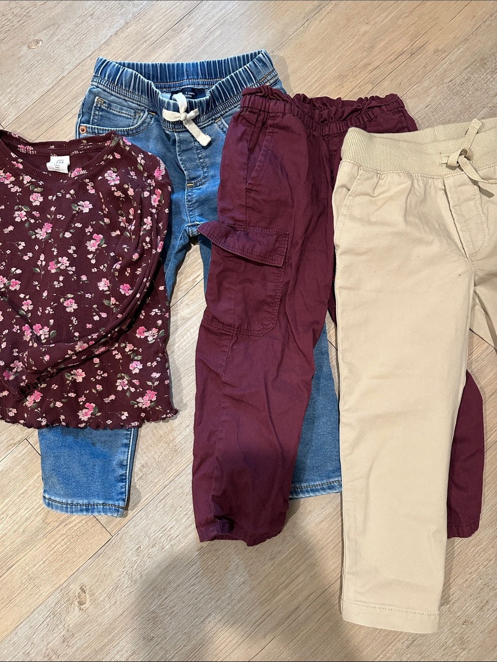 GAP Kids Burgundy Cargo Joggers and Tan Pull-On Pants bundle